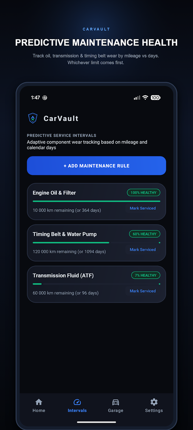 CarVault — Digital Vehicle Logbook — Ukážka 1