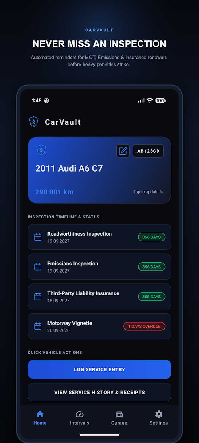CarVault — Digital Vehicle Logbook — Ukážka 2
