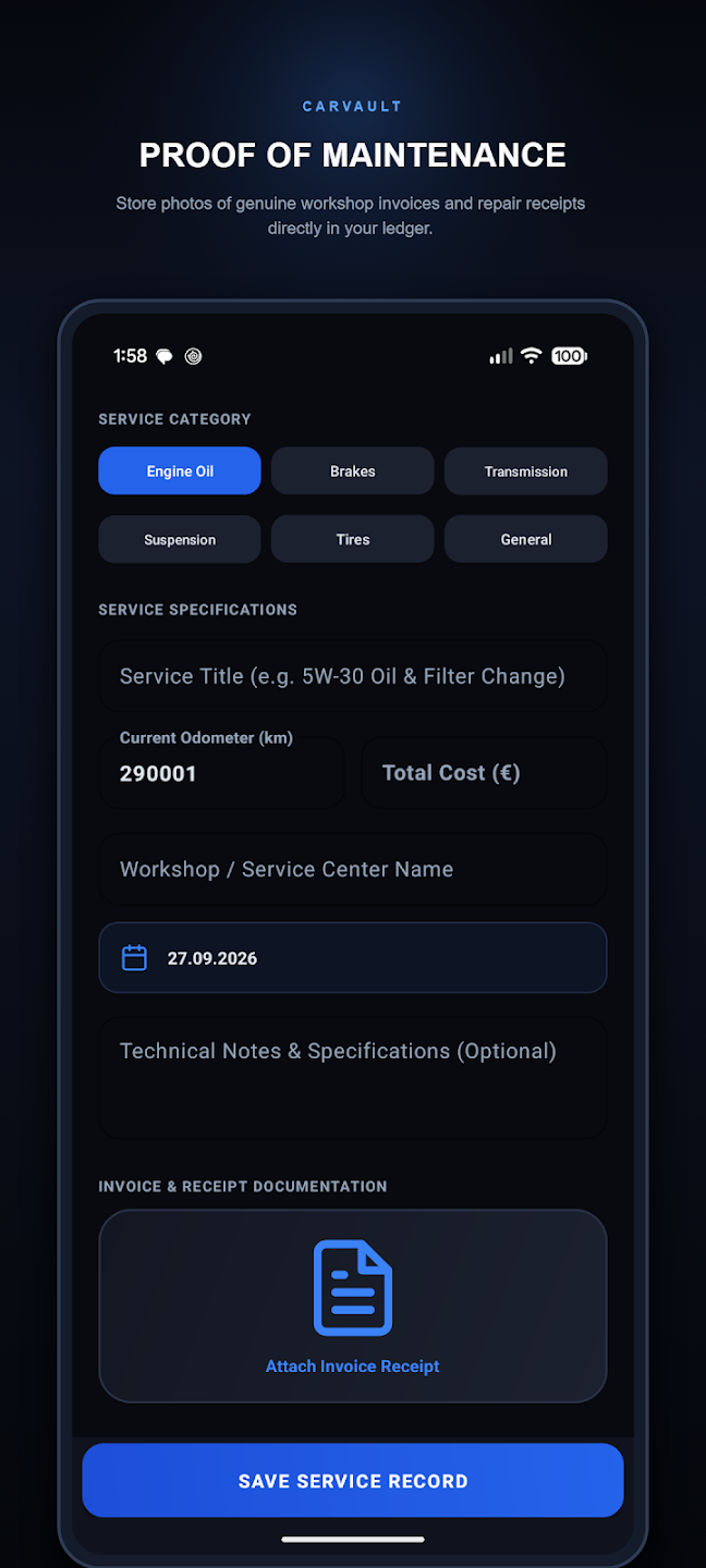 CarVault — Digital Vehicle Logbook — Ukážka 5